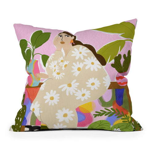 Alja Horvat Taking care of my plants Throw Pillow