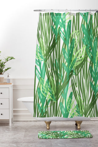 Allyson Johnson Abstract greenery Shower Curtain And Mat