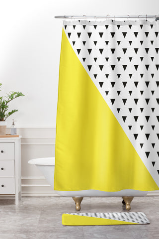 Allyson Johnson Chartreuse n triangles Shower Curtain And Mat