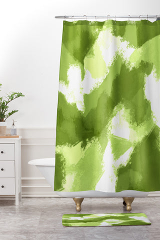 Allyson Johnson Green Abstract Shower Curtain And Mat
