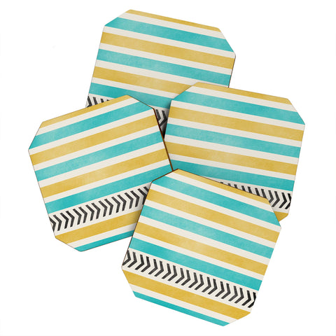 Allyson Johnson Green And Blue Stripes And Arrows Coaster Set