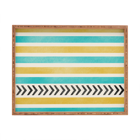 Allyson Johnson Green And Blue Stripes And Arrows Rectangular Tray