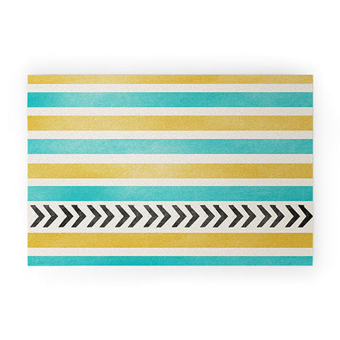 Allyson Johnson Green And Blue Stripes And Arrows Welcome Mat