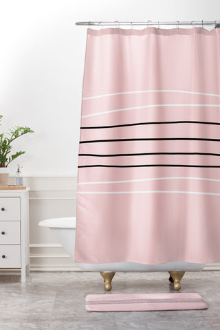Allyson Johnson Minimal Pink lines Shower Curtain And Mat
