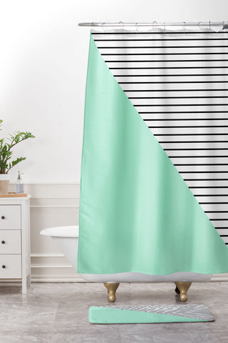 Allyson Johnson Mint and stripes Shower Curtain And Mat