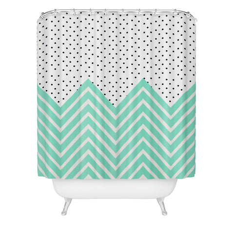 Allyson Johnson Minty Chevron And Dots Shower Curtain