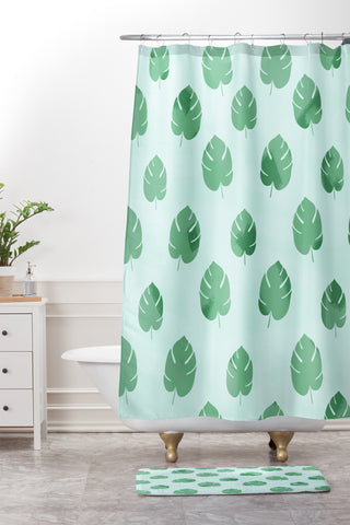 Allyson Johnson Palm Spring Leaves Shower Curtain And Mat