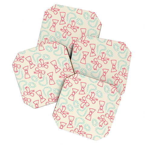 Allyson Johnson Pearls And Bows Coaster Set