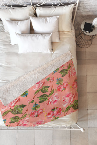 Allyson Johnson Pink Floral Fleece Throw Blanket