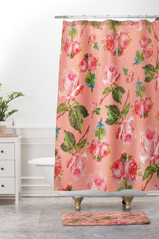 Allyson Johnson Pink Floral Shower Curtain And Mat