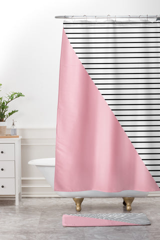 Allyson Johnson Pink n stripes Shower Curtain And Mat