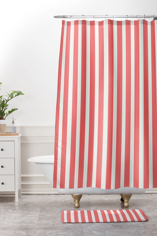 Allyson Johnson Red Stripes Shower Curtain And Mat