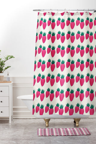 Allyson Johnson Strawberries And Cream Shower Curtain And Mat