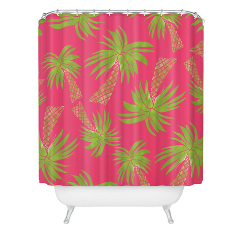 Allyson Johnson Summer Palm Trees Pink Shower Curtain