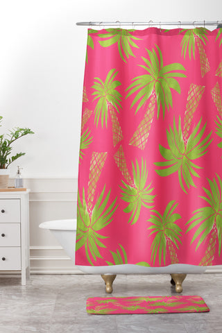 Allyson Johnson Summer Palm Trees Pink Shower Curtain And Mat