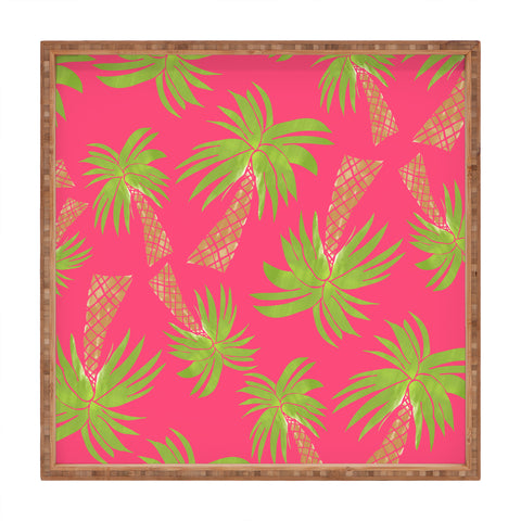 Allyson Johnson Summer Palm Trees Pink Square Tray