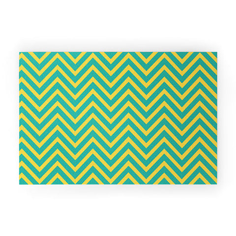 Allyson Johnson Teal Chartreuse Chevron Welcome Mat