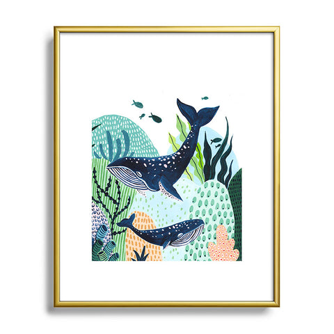 Ambers Textiles Blue Whale Family Metal Framed Art Print