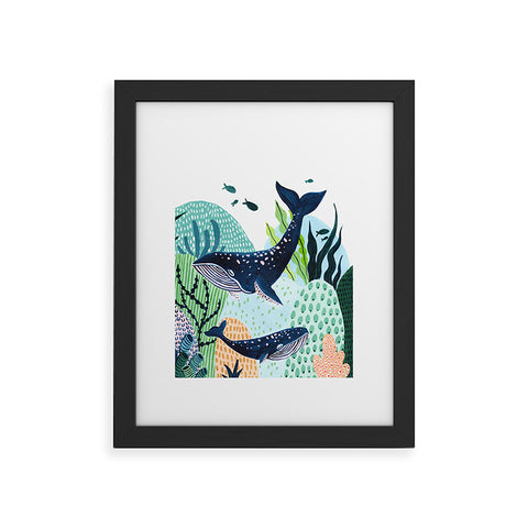 Ambers Textiles Blue Whale Family Framed Art Print