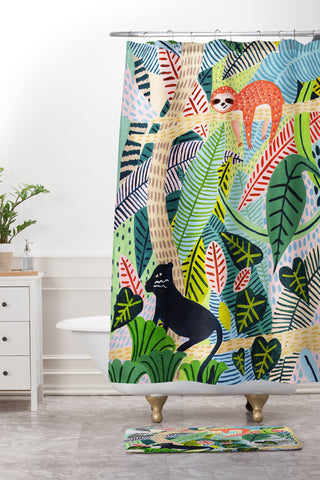 Ambers Textiles Jungle Sloth and Panther Shower Curtain And Mat