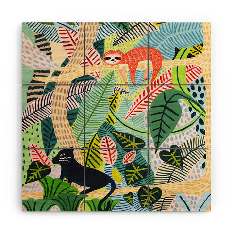 Ambers Textiles Jungle Sloth and Panther Wood Wall Mural