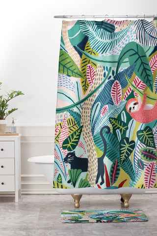 Ambers Textiles Jungle Sloth Panther Pals Shower Curtain And Mat