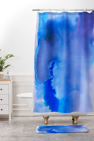 Amy Sia Aquarelle Blue Shower Curtain And Mat