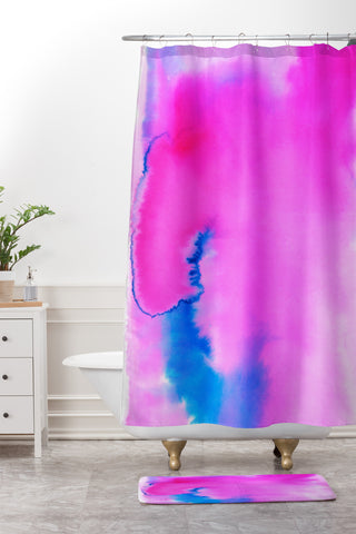 Amy Sia Aquarelle Hot Pink Shower Curtain And Mat