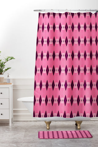 Amy Sia Art Deco Mini Triangle Pink Shower Curtain And Mat