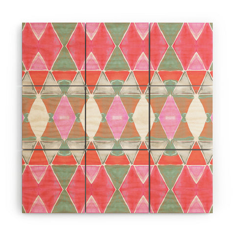 Amy Sia Art Deco Triangle Coral Grey Wood Wall Mural