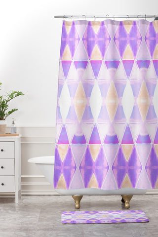 Amy Sia Art Deco Triangle Light Purple Shower Curtain And Mat