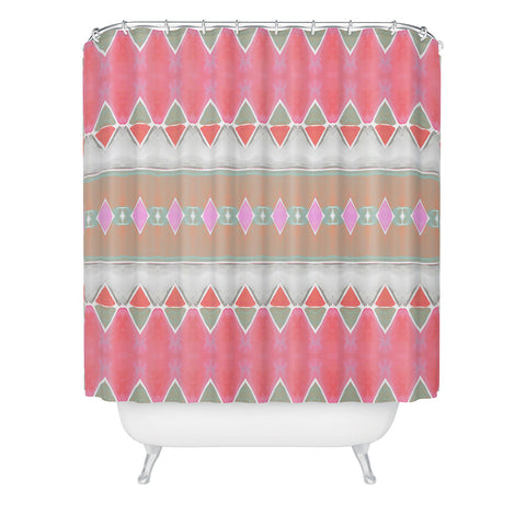 Amy Sia Art Deco Triangle Stripe Coral Grey Shower Curtain
