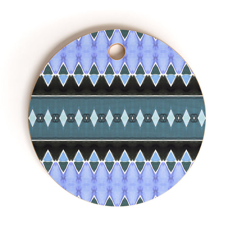 Amy Sia Art Deco Triangle Stripe Light Blue Cutting Board Round