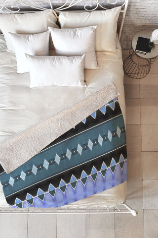 Amy Sia Art Deco Triangle Stripe Light Blue Fleece Throw Blanket