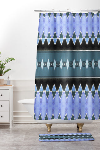 Amy Sia Art Deco Triangle Stripe Light Blue Shower Curtain And Mat