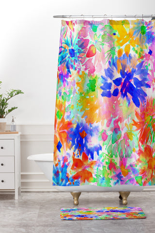 Amy Sia Bloom Blue Shower Curtain And Mat