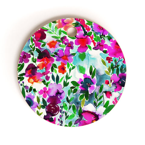 Amy Sia Evie Floral Magenta Cutting Board Round