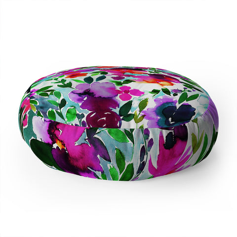 Amy Sia Evie Floral Magenta Floor Pillow Round