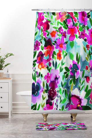 Amy Sia Evie Floral Magenta Shower Curtain And Mat