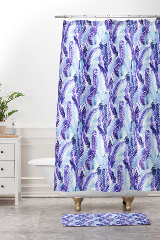 Amy Sia Fern Palm Purple Shower Curtain And Mat
