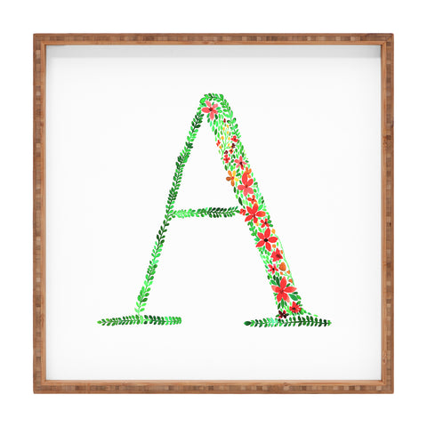 Amy Sia Floral Monogram Letter A Square Tray