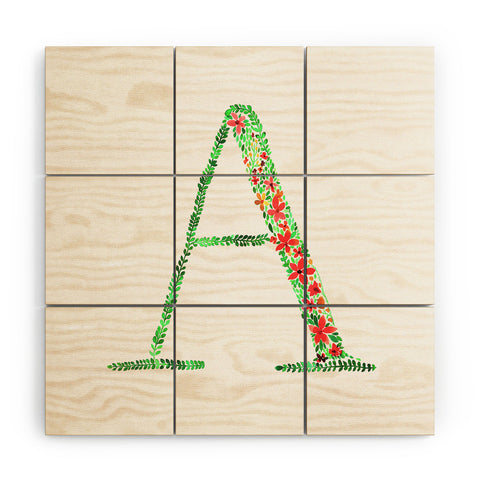 Amy Sia Floral Monogram Letter A Wood Wall Mural