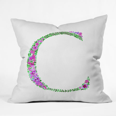 Amy Sia Floral Monogram Letter C Outdoor Throw Pillow