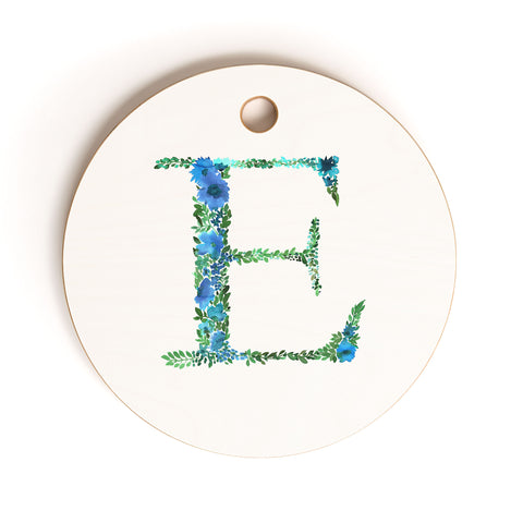 Amy Sia Floral Monogram Letter E Cutting Board Round