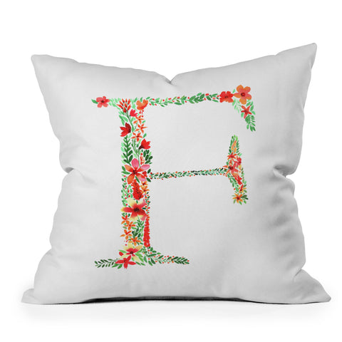 Amy Sia Floral Monogram Letter F Throw Pillow