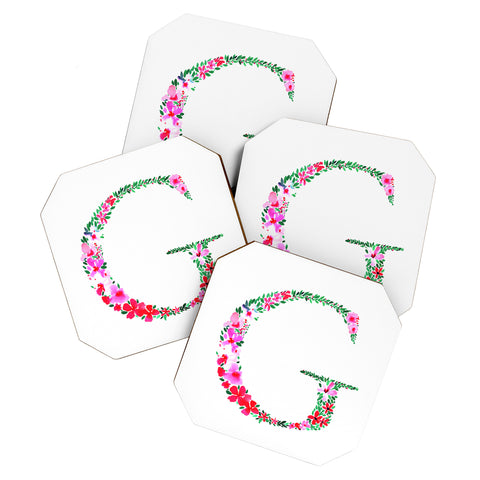 Amy Sia Floral Monogram Letter G Coaster Set