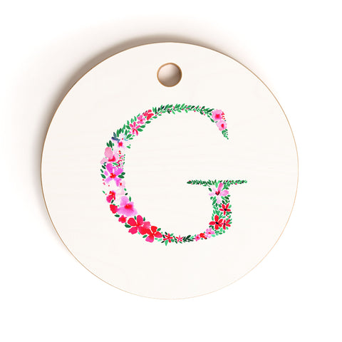 Amy Sia Floral Monogram Letter G Cutting Board Round