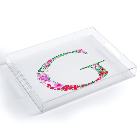 Amy Sia Floral Monogram Letter G Acrylic Tray
