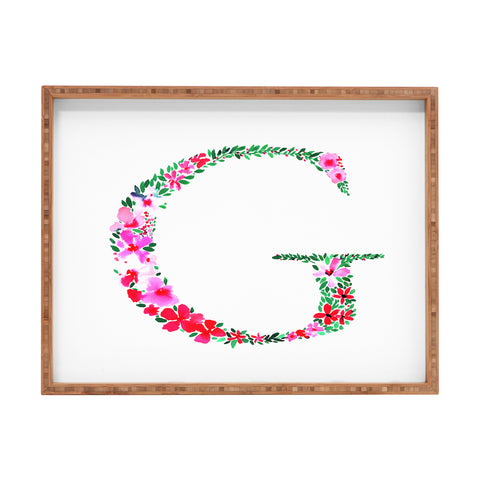 Amy Sia Floral Monogram Letter G Rectangular Tray