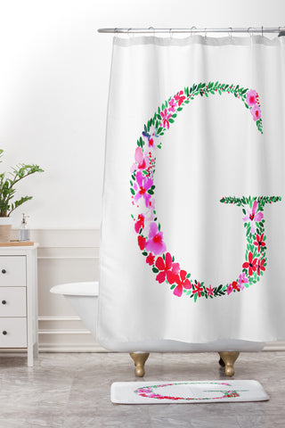 Amy Sia Floral Monogram Letter G Shower Curtain And Mat
